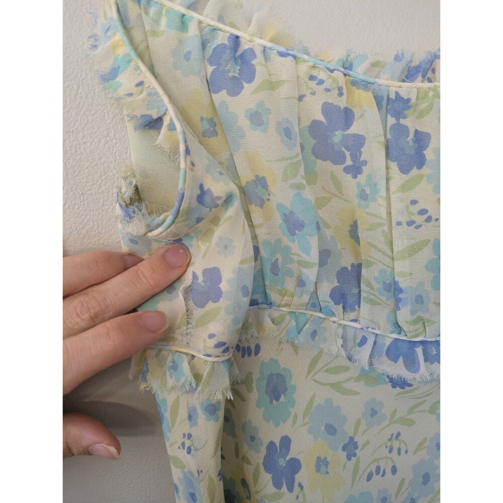 Vtg Express Y2K Silk Babydoll Floral Fairy Dress Midi Dainty Butter Yellow 5/6 - Picture 5 of 9